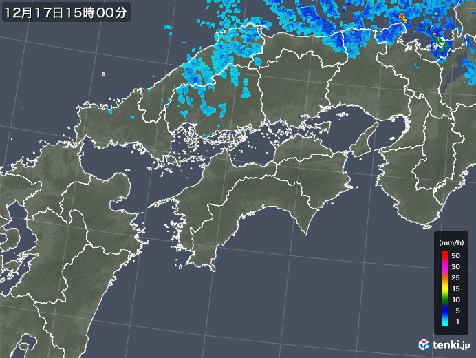 四国地方の雨雲レーダー(2017年12月17日)