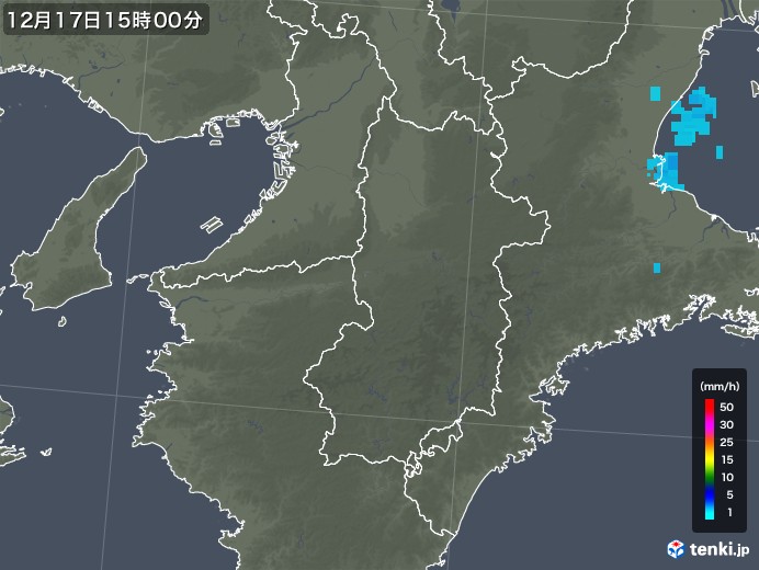 奈良県の雨雲レーダー(2017年12月17日)