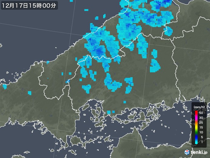 広島県の雨雲レーダー(2017年12月17日)