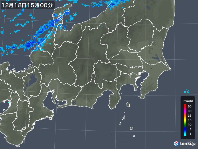 関東・甲信地方の雨雲レーダー(2017年12月18日)