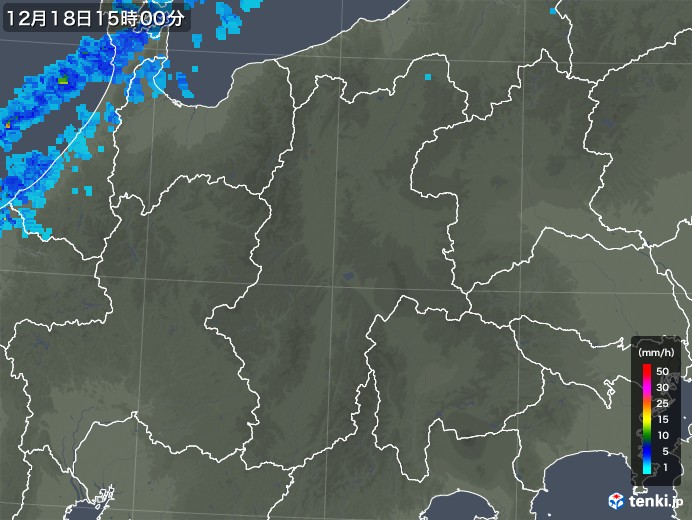 長野県の雨雲レーダー(2017年12月18日)