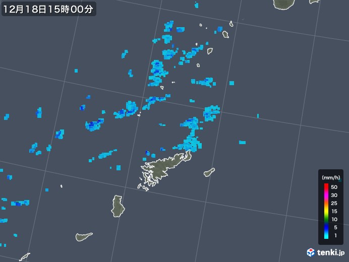 奄美諸島(鹿児島県)の雨雲レーダー(2017年12月18日)