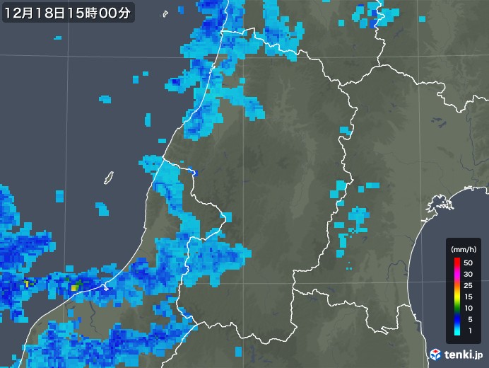 山形県の雨雲レーダー(2017年12月18日)
