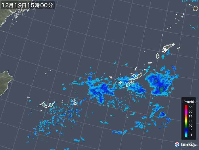 沖縄地方の雨雲レーダー(2017年12月19日)