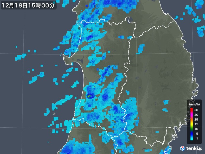 秋田県の雨雲レーダー(2017年12月19日)