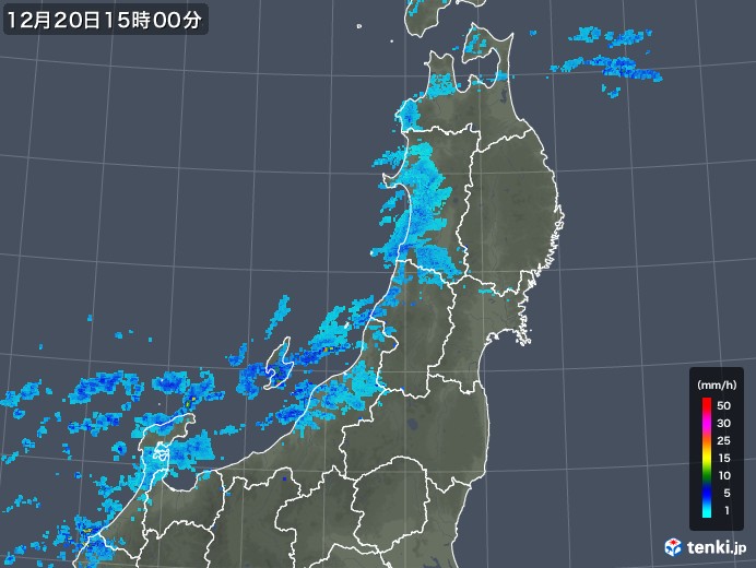 東北地方の雨雲レーダー(2017年12月20日)