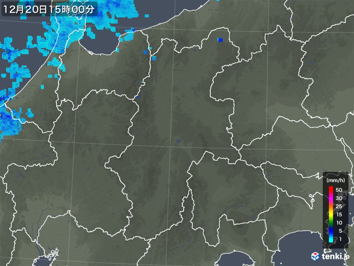 長野県の雨雲レーダー(2017年12月20日)