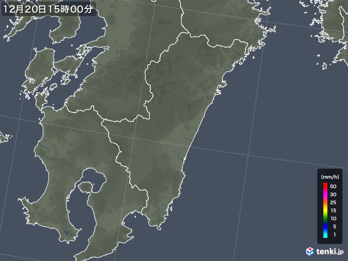 宮崎県の雨雲レーダー(2017年12月20日)
