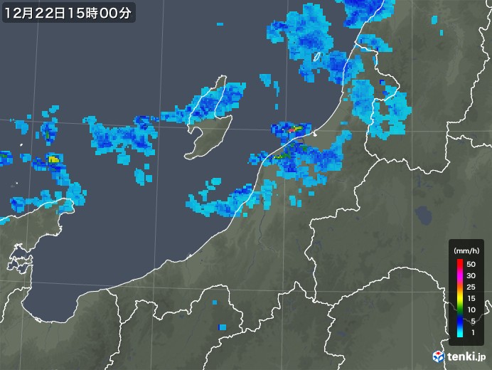 新潟県の雨雲レーダー(2017年12月22日)
