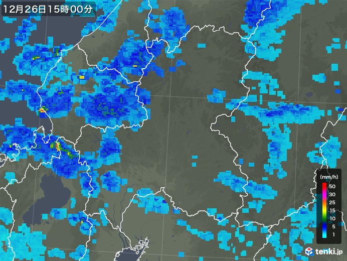 岐阜県の雨雲レーダー(2017年12月26日)