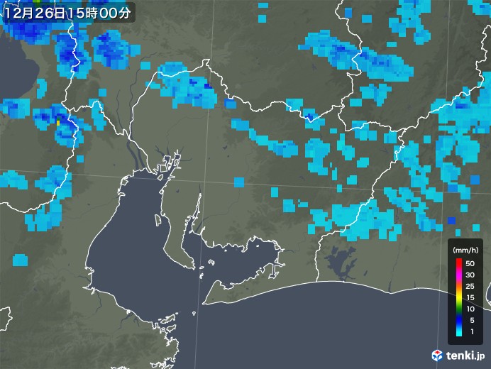 愛知県の雨雲レーダー(2017年12月26日)