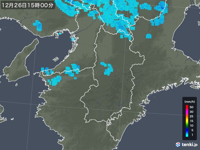 奈良県の雨雲レーダー(2017年12月26日)