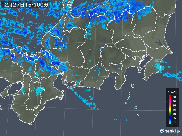 東海地方の雨雲レーダー(2017年12月27日)