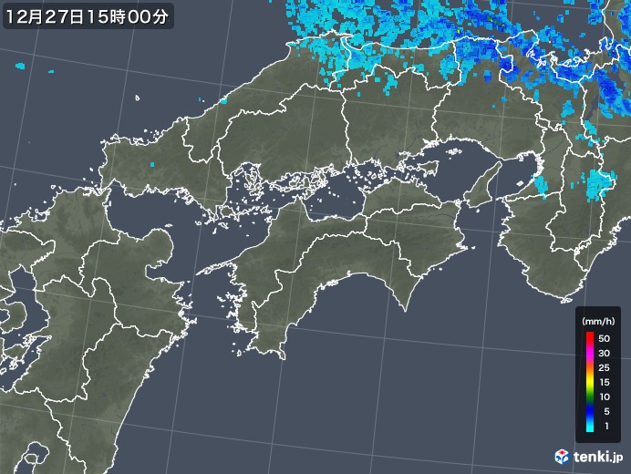 四国地方の雨雲レーダー(2017年12月27日)