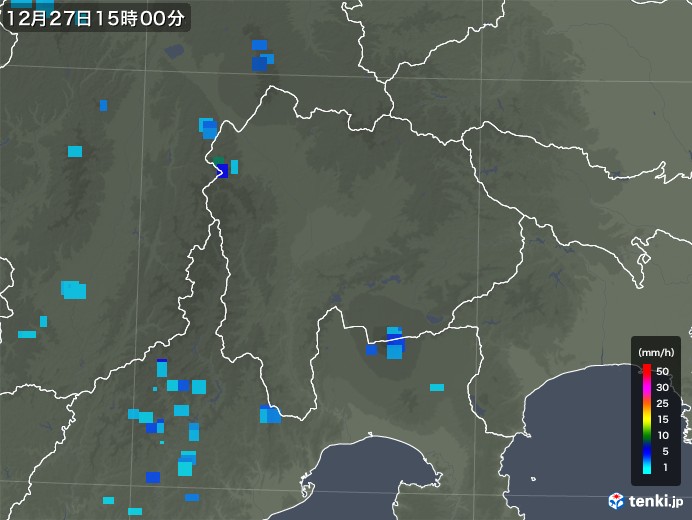 山梨県の雨雲レーダー(2017年12月27日)