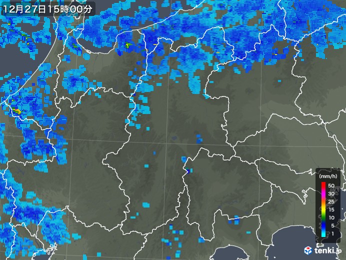 長野県の雨雲レーダー(2017年12月27日)