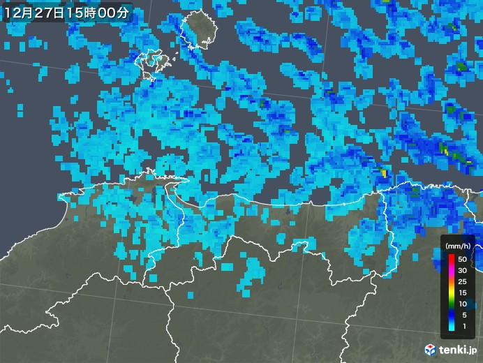 鳥取県の雨雲レーダー(2017年12月27日)