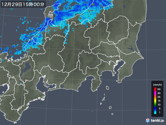 関東・甲信地方の雨雲レーダー(2017年12月29日)