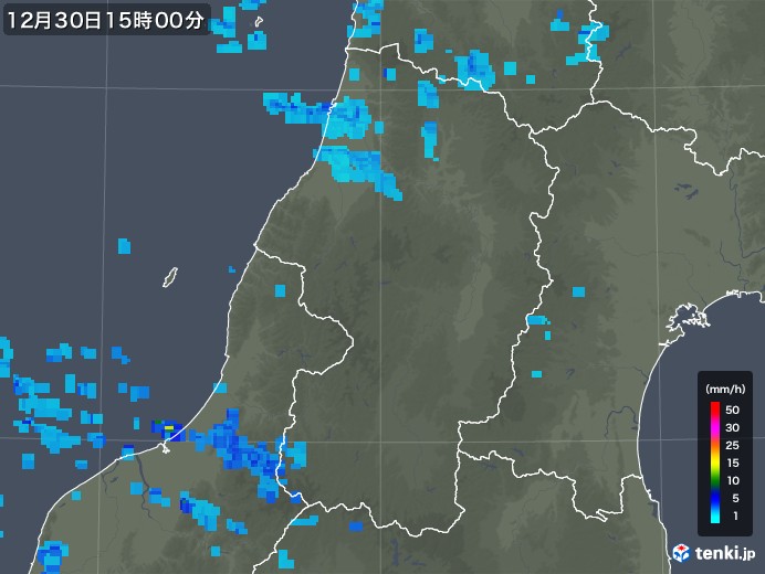 山形県の雨雲レーダー(2017年12月30日)