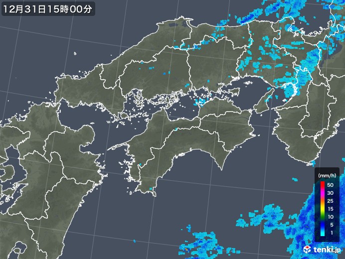 四国地方の雨雲レーダー(2017年12月31日)
