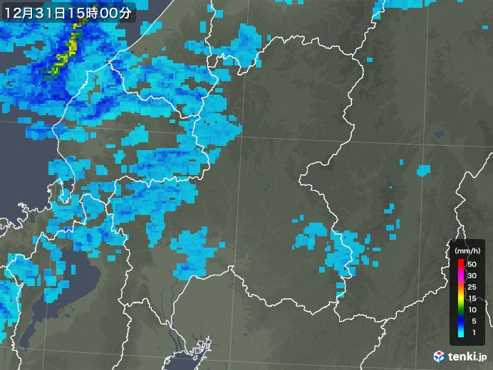 岐阜県の雨雲レーダー(2017年12月31日)