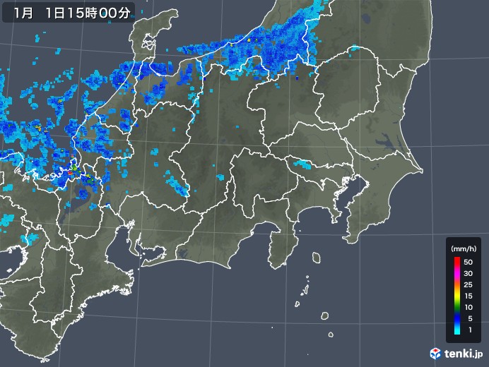 関東・甲信地方の雨雲レーダー(2018年01月01日)