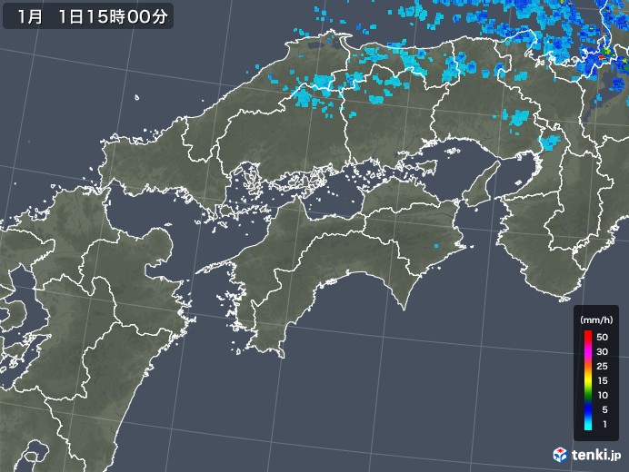 四国地方の雨雲レーダー(2018年01月01日)