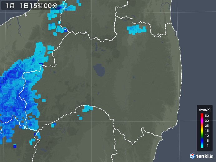 福島県の雨雲レーダー(2018年01月01日)