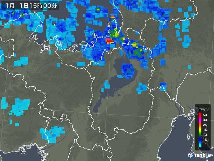 滋賀県の雨雲レーダー(2018年01月01日)