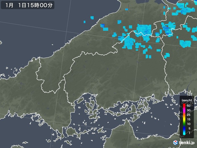 広島県の雨雲レーダー(2018年01月01日)
