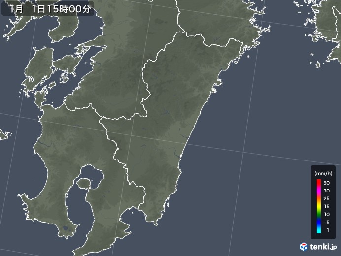 宮崎県の雨雲レーダー(2018年01月01日)