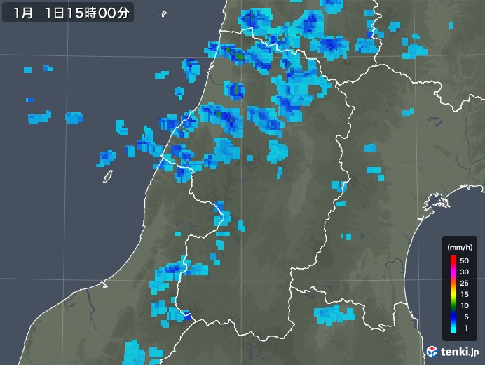 山形県の雨雲レーダー(2018年01月01日)