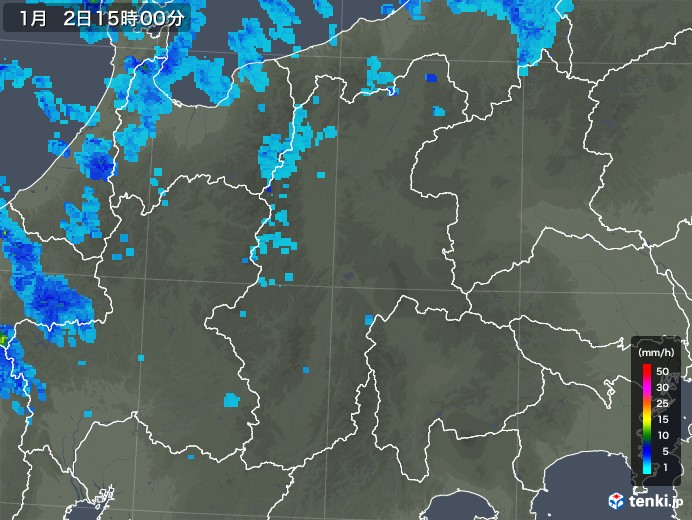 長野県の雨雲レーダー(2018年01月02日)
