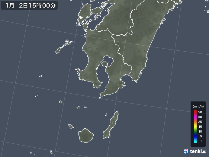 鹿児島県の雨雲レーダー(2018年01月02日)