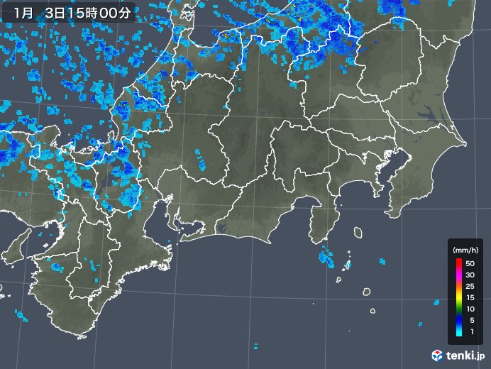 東海地方の雨雲レーダー(2018年01月03日)