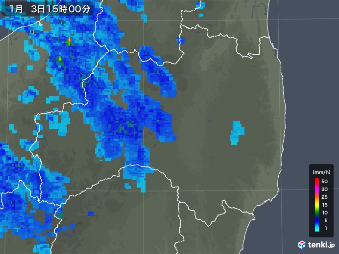 福島県の雨雲レーダー(2018年01月03日)