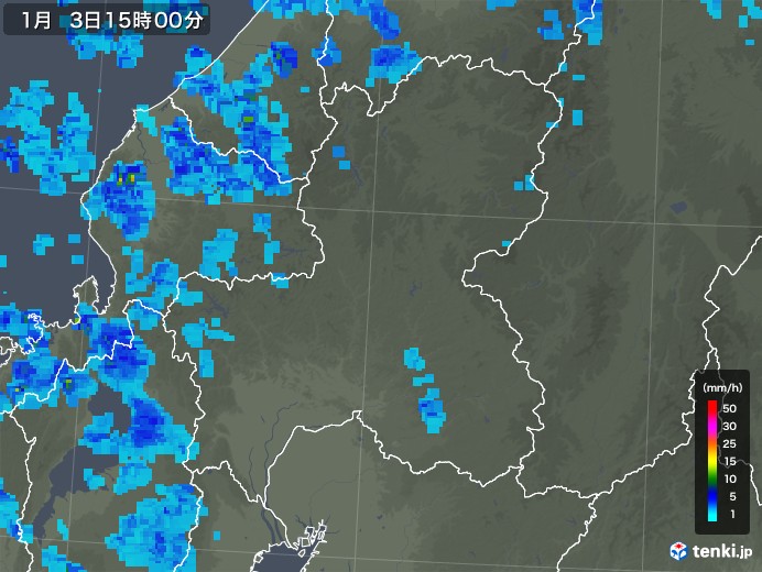 岐阜県の雨雲レーダー(2018年01月03日)