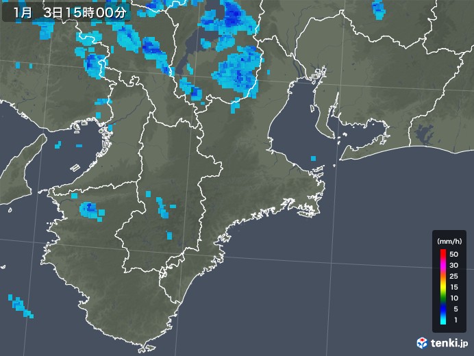 三重県の雨雲レーダー(2018年01月03日)