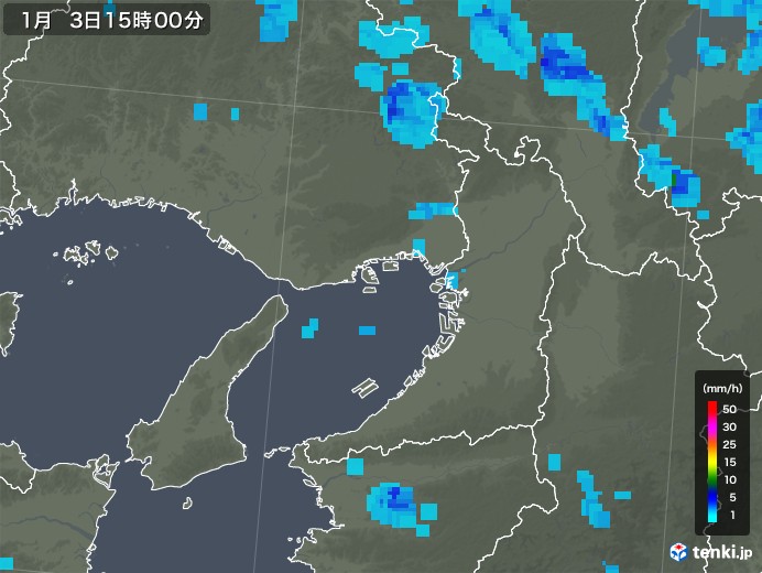 大阪府の雨雲レーダー(2018年01月03日)