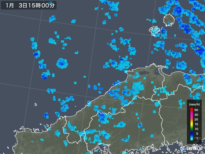 島根県の雨雲レーダー(2018年01月03日)