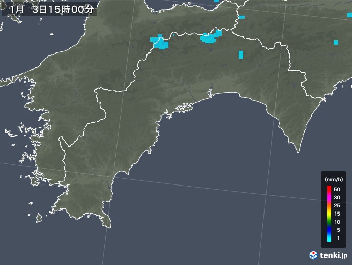 高知県の雨雲レーダー(2018年01月03日)
