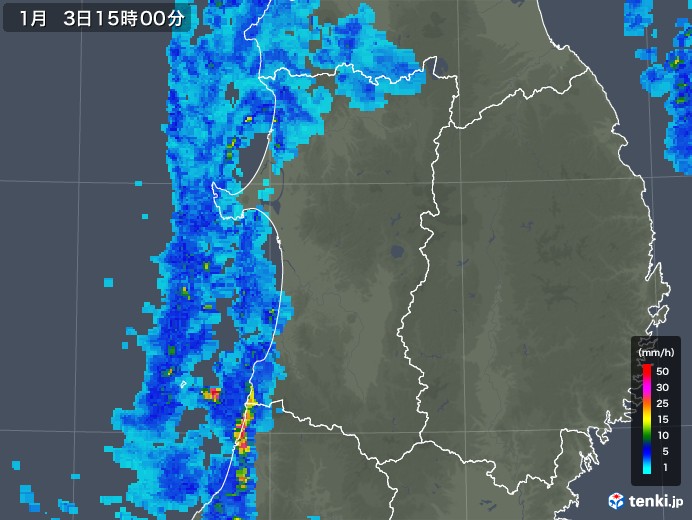 秋田県の雨雲レーダー(2018年01月03日)