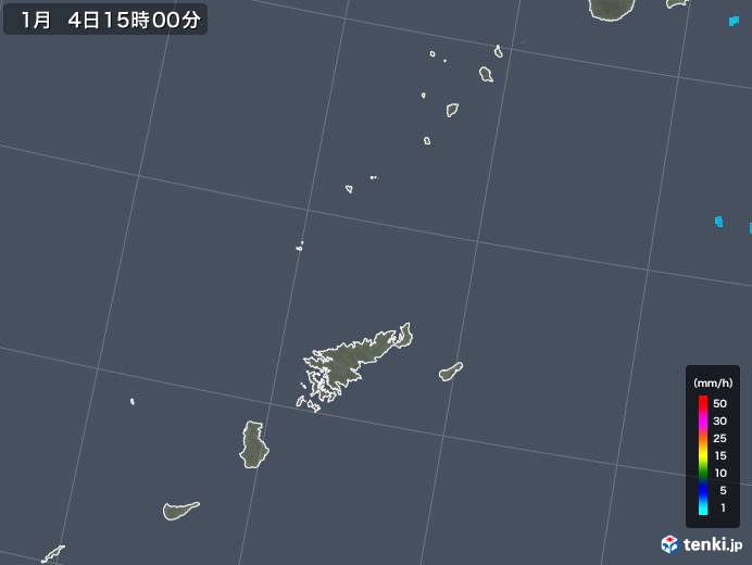 奄美諸島(鹿児島県)の雨雲レーダー(2018年01月04日)