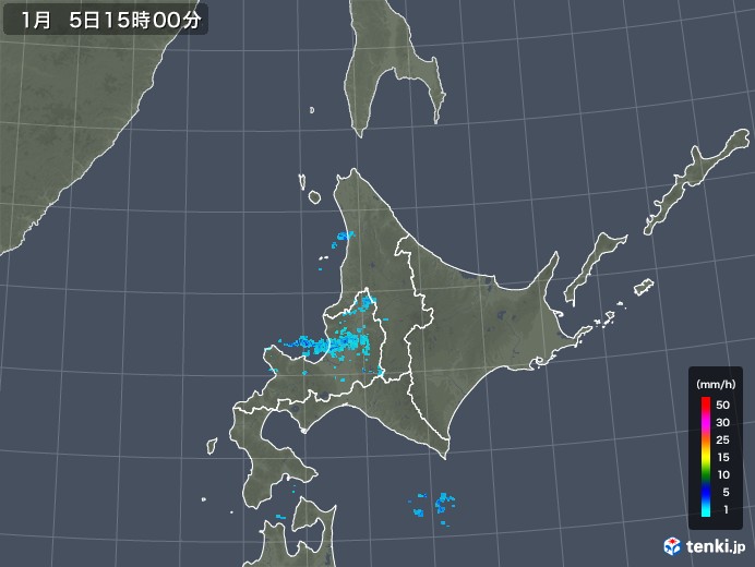 北海道地方の雨雲レーダー(2018年01月05日)