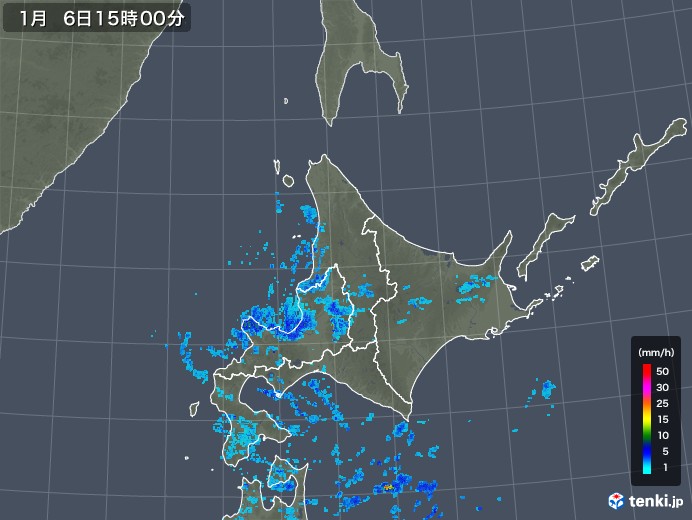 北海道地方の雨雲レーダー(2018年01月06日)