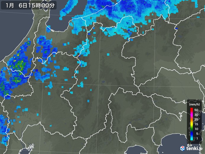 長野県の雨雲レーダー(2018年01月06日)