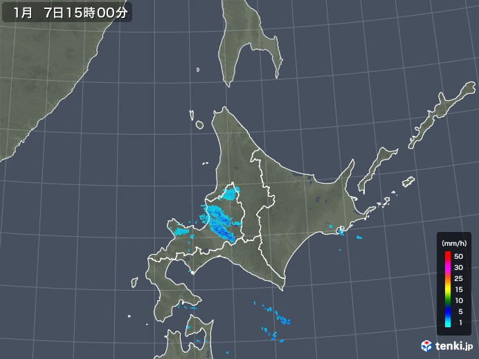 北海道地方の雨雲レーダー(2018年01月07日)