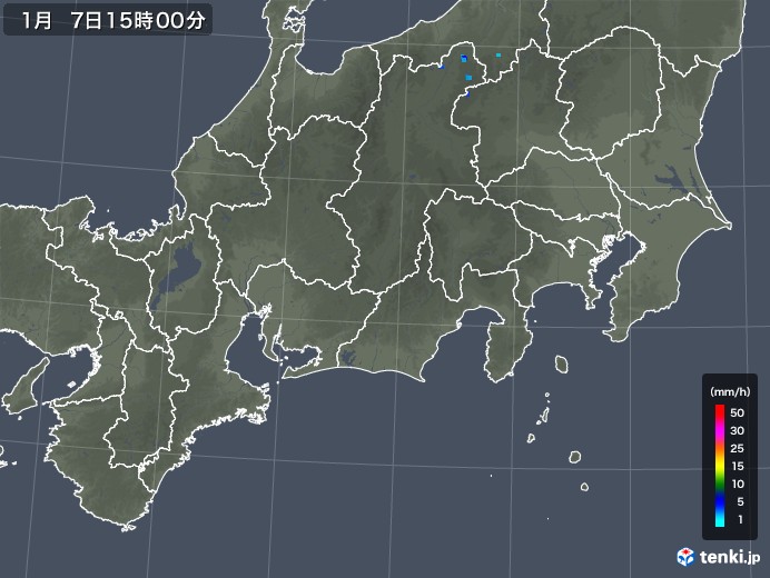 東海地方の雨雲レーダー(2018年01月07日)