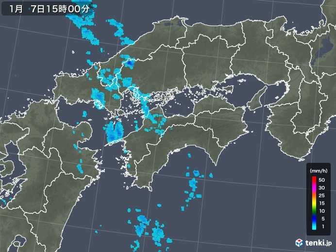 四国地方の雨雲レーダー(2018年01月07日)