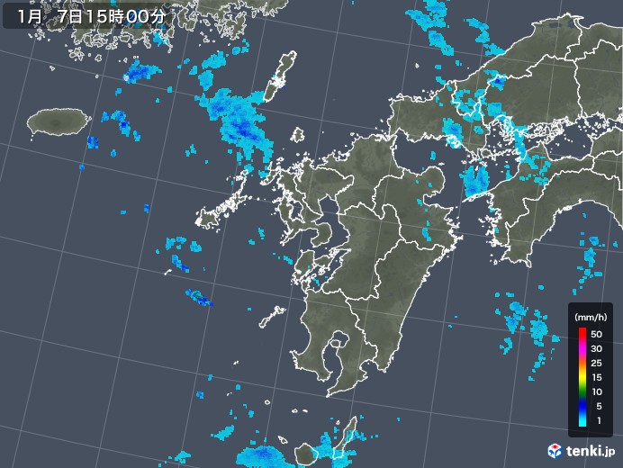 九州地方の雨雲レーダー(2018年01月07日)